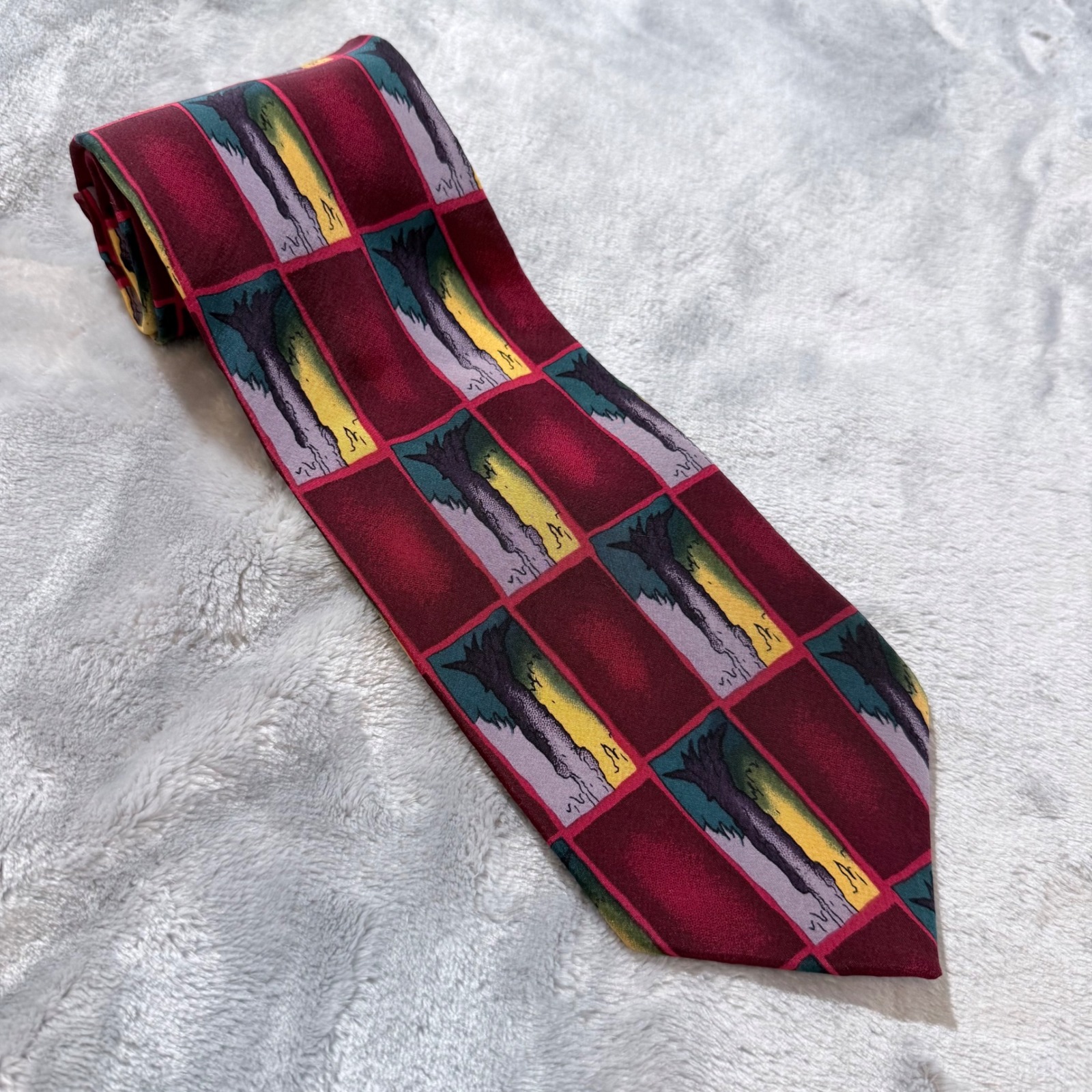 J Garcia Mens 100 Silk Tie Made In Usa Geometric Palm Tree Pattern Rare